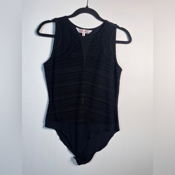 Marilyn Monroe Black Sheer and Velvet Patterned Bodysuit Medium - Picture 1 of 9